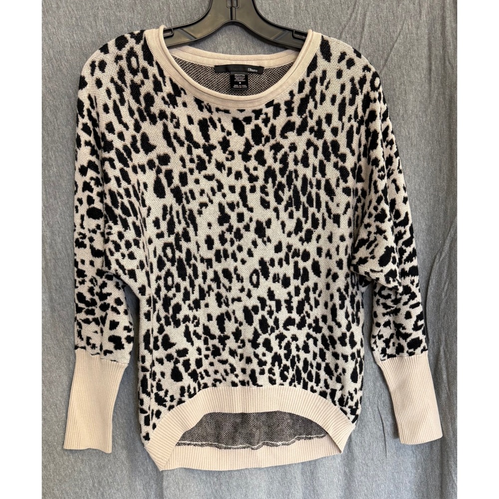 Ellison Leopard Print Dolman Sleeve High-Low Knit Sweater‎ Tan Black Womens M